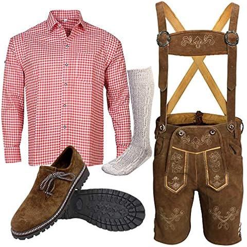 ALL THE GOOD B6 Trachtenset Trachtenlederhose (Hose + Hemd + Schuhe + Socken) Bayerische Oktoberfest Leder Hose (Hose 52 + Hemd M) Cover