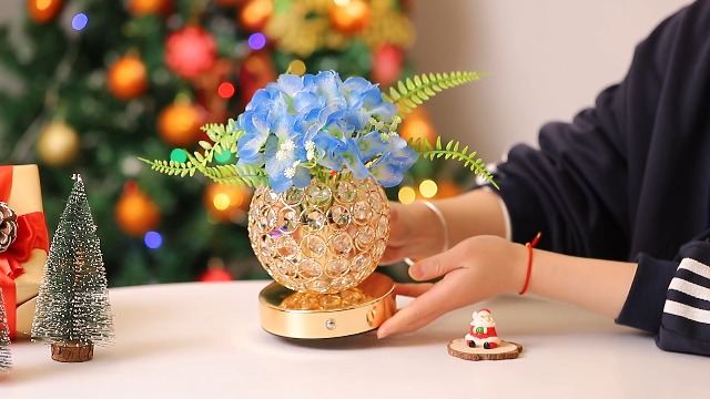 Image of Blue Artificial Hydrangea Flower Lamp, 3 Color Dimmable Touch Control Night Light, Christmas Birthday Gifts for Women, Artificial Hydrangea Flower Table Lamp Decor for Bedroom Bar Coffee Shop Wedding