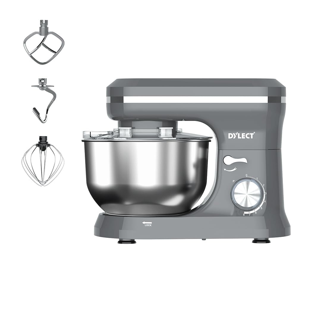 DYLECT® BetterMix Stand Mixer for Home | 1300W Powerful Motor | 5L Removeable Bowl | 8 Speed + Pulse Function | Dough Hook, Whisk, Beater & Splash Guard | Anti-Skid Design | Planetary Motion-image-8
