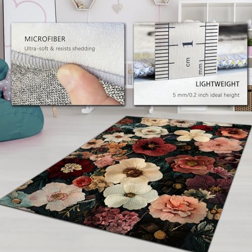 Tapis de salon 200x300cm lavable et vintage fleuri grand format - 6