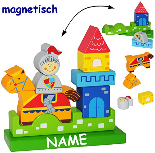 alles-meine.de GmbH 3-D Puzzle - magnetische Holz Bausteine & Klötze mit Magneten - Ritter & Ritterburg - incl. Name…