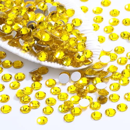 Image of Citrine Flatback Rhinestones, Glass Rhinestones for Nail Art and Craft, Glue Fix, Loose Crystal Gemstones(Yellow, SS16, 1440pcs, 3.8-4.0mm)