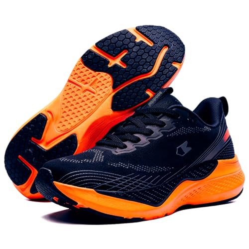 Tênis Sandrini Aero Spark Corrida Leve Caminhada (Preto/Laranja, BR, Adulto, Numérico, 43)