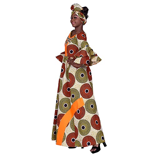 Image of iooiooi Womens African Print Party Maxi Dress Tradition Dashiki Ankara Long Dress & Headwrap