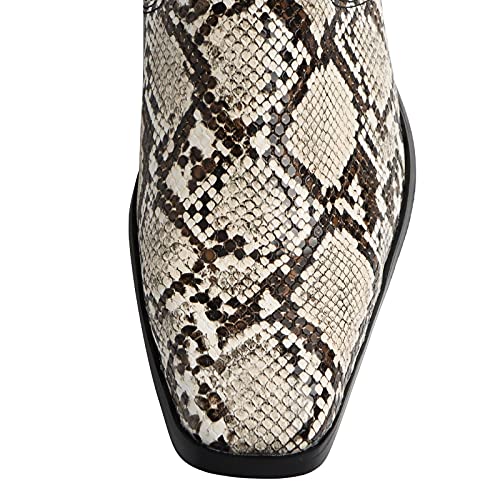 Rui Landed Ankle Boots for Men Outdoor Premium Genuine Leather Shoes Pull On Square Toe Imitation Crocodile/Snake Skin Inner Zipper High Heel4