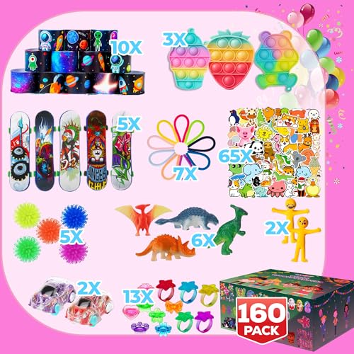 Image of 160 Pcs Fidget Toys Party Favors Pack, Randomly Selected Pop Sensory Set Gifts Stickers for Kids Adults Boy Girl Stocking Stuffers Autistic Bulk Goodie Bag Filler Treasure Box Classroom Prizes School
