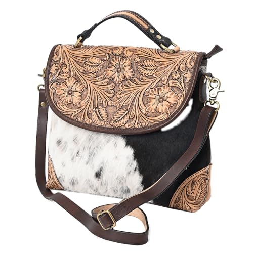 American Darling Briefcase Hand Tooled Hair On Leather Western Women Bag Handbag Cute Laptop 9.5 (H) X 10.5 (W) 4.5 (D)