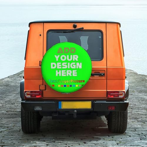 Image of Custom Spare Tire Cover with Picture, Customize Wheel Cover with Logo Personalized Waterproof Dust-Proof Polyester Tire Protectors for Trailer RV SUV All Vehicle, Lime