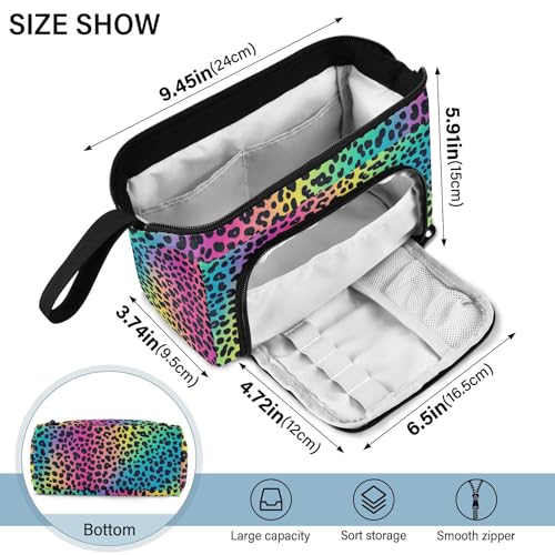 Image of Leopard Print Colorful Pencil Case Large Capacity Pencil Pouch, Handheld Pen Bag Cosmetic Portable Gift for Office School Teen Girl Boy Men Women Adult Pencil Storage Organizer