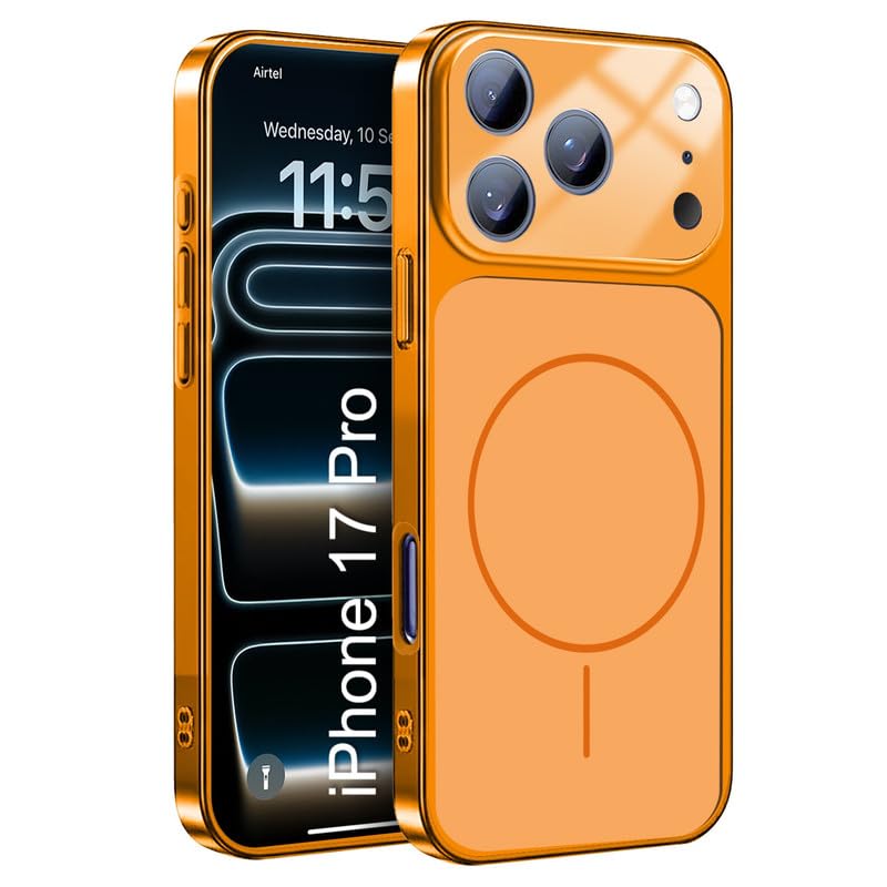 Image of LuxuryKase Converter Case for iPhone 17 Pro | Premium Protective MagSafe Cover | iPhone 17 Pro Series Style Design | in Built Camera Guard | Wireless Charging Compatible - Orange