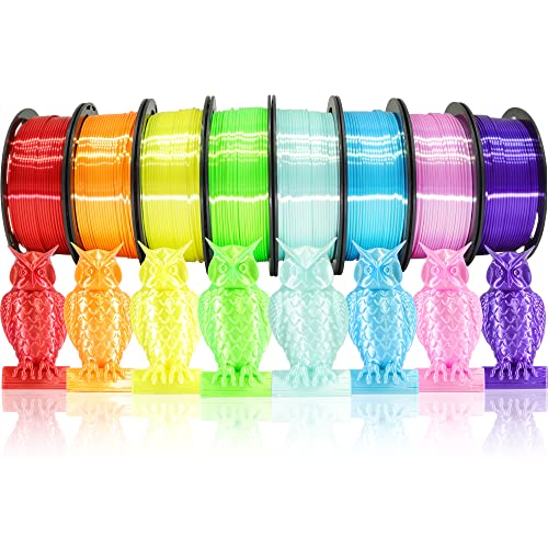 Image of 1.75mm Silk Shiny PLA 3D Printer Filament 8 Bright Colors Bundle: Silk Yellow /Lime Green /Orange /Sky Blue /Pink /Cyan /Red /Purple, Each Spool 250g, Total 2Kg 3D Printing Material, 250g x 8 Spools