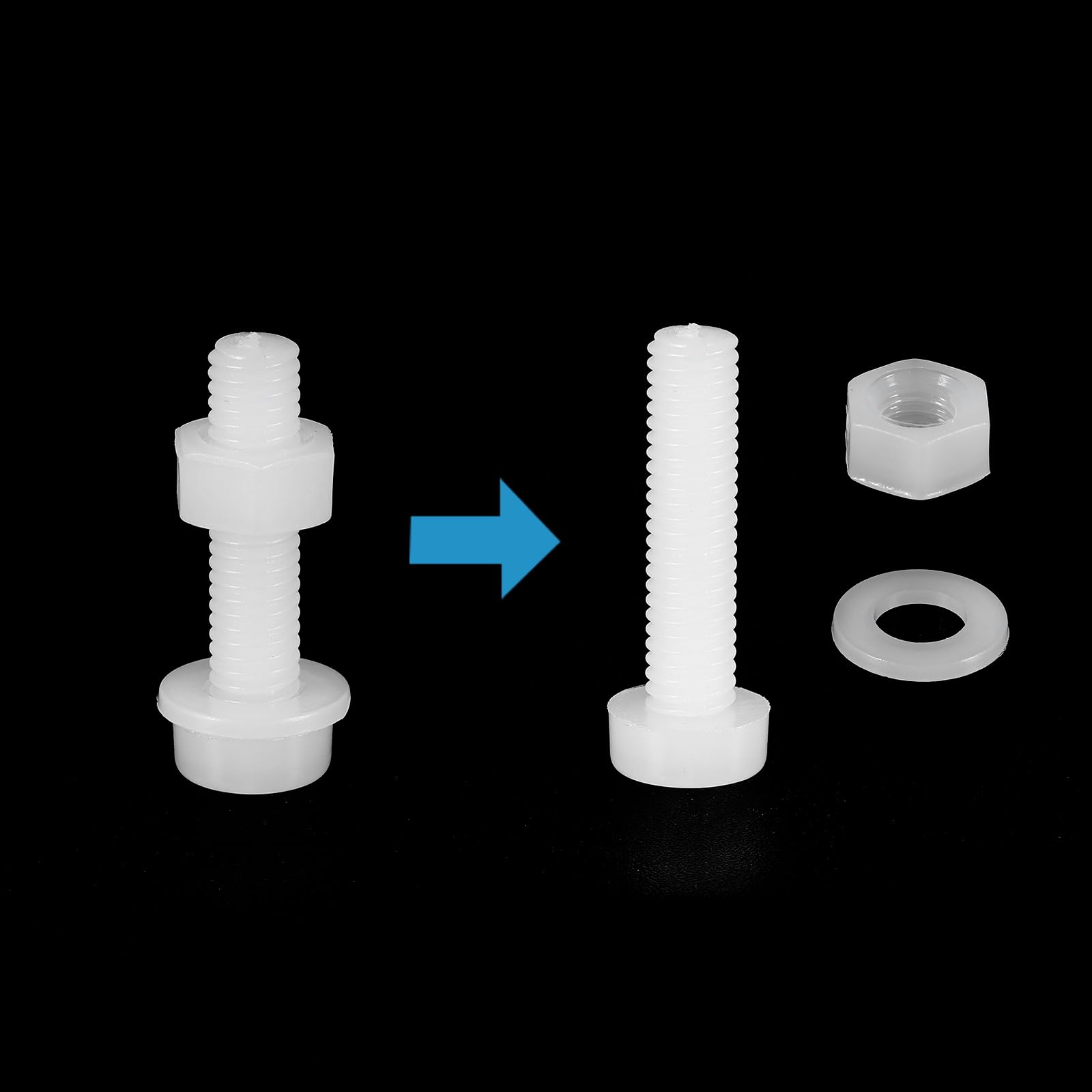 PATIKIL M5x20mm White Nylon Bolts Plastic Nuts Full Thread Head Screws, 24 Pcs, M5*20mm - Image 3