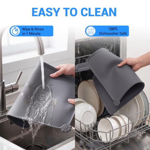 Reopet Silicone Pet Feeding Mat - Waterproof & Non-Slip Dog Cat Placemat | High Raised Edges Prevent Food & Water Spills to Protect Floors, Easy to Clean, Fit for Dog Cat Bowls - Image 5