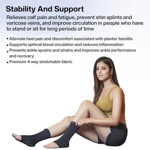 Image of FOVERA Ankle Compression Sleeve, Ankle protector for Men & Women, for Heel Pain Relief, Ankle Support & Plantar Fasciitis (Size - S, 1 Pair)