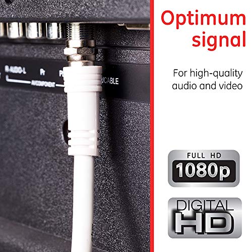 Ge Rg6 Coaxial Cable, 15 Ft. F-Type Connectors, Double Shielded Coax, Input Output, Low Loss Coax, Ideal For Tv Antenna, Dvr, Vcr, Satellite Receiver, Cable Box, Home Theater, White, 33603 #TOP2