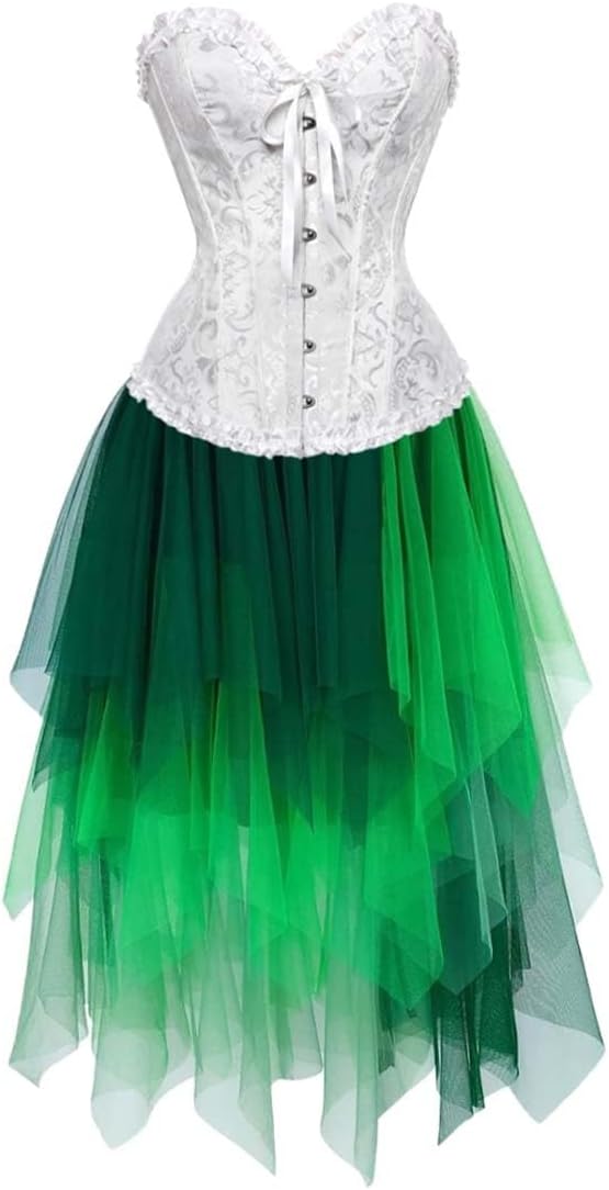 Jutrisujo Corset Dress Top Bustier for Women Lace up Brocade Floral Plus Size Renissance Vintage