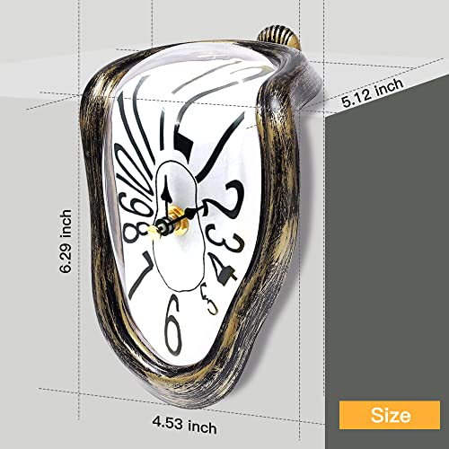 Ohmaker Melting Clock Dali Melted Clock Gift Decor Art Inspired Wall Clock Twisted Shelf Hanging Surrealist For Decorative Shop Office Home Desk Arabic Antique Gold… thumb #1