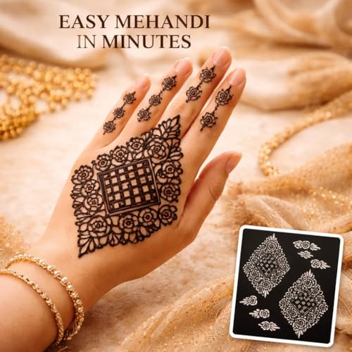 Image of Mehndi Stencil for Wedding | Easy Apply Henna Design Templates for Brides & Beginners | Reusable Sheets