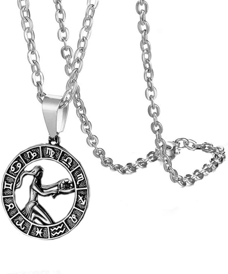 PAMTIER 12 Constellation Collana Donna Acciaio Inossidabile Astrologia Collana Gioielli Acquario d'Argento