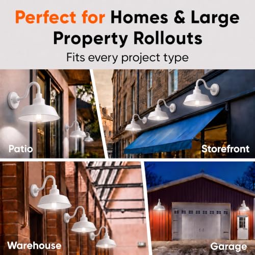 Image of 14in. White Outdoor Gooseneck Barn Light Fixture With 10in. Long Extension Arm - Wall Sconce Farmhouse, Antique Style - UL Listed - 9W 900lm A19 LED Bulb (5000K Cool White) - 2-Pack
