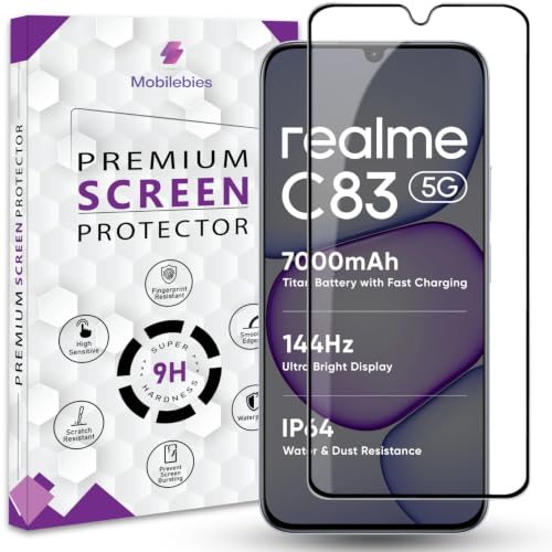 Mobilebies® Premium Tempered Glass Screen Protector Guard For Realme C83 5G (6.8 Inch, Pack of 1) | Edge to Edge Coverage With Easy to installation kit