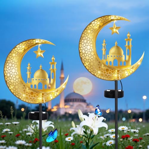 Lewondr 2Pcs Ramadan Solar Lights, Ramadan Decorations Outdoor