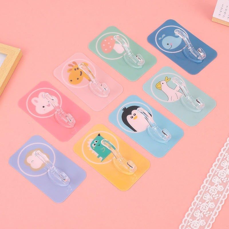 Image of 2 PCS Waterproof Cartoon Design Wall Hooks Self Adhesive Strong Sticky Wall Hangers Cute Kitchen Bathroom Hanging Clips Magic Sticker No Drill Punch Utility Hooks