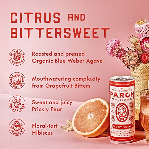 Image of PARCH Prickly Paloma, Ready to Drink Non Alcoholic Agave Cocktail Infused with Desert Botanicals & Adaptogens, Plant Based, Gluten Free & Vegan, Inspired by the Sonoran Desert (8.4 oz x 8 pack)