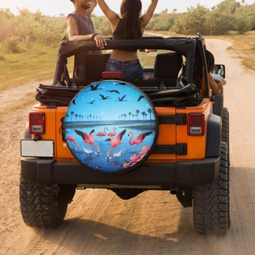 Image of Delerain Tropical Flamingo Spare Tire Covers for RV Trailer SUV Truck and Many Vehicle, Wheel Covers Sun Protector Waterproof (15 Inch for Diameter 27 inch-29 inch)