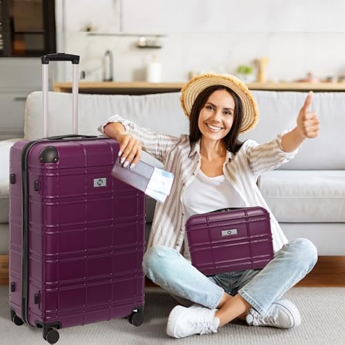 Lightweight Durable Luggage Set for Stress-Free Travel, 4-Piece Hardshell Design with 360-Degree Spinner Wheels, Purple4