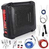 SIXWIN 1000W Slim Under Seat Powered Car Subwoofer Car/Truck Audio Sub Built in Amplifier Low Profile Subwoofer and AMP Package