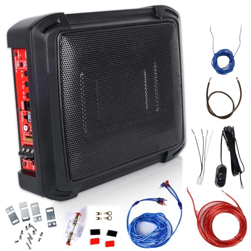 SIXWIN 1000W Slim Under Seat Powered Car Subwoofer Car/Truck Audio Sub Built in Amplifier Low Profile Subwoofer and AMP Package