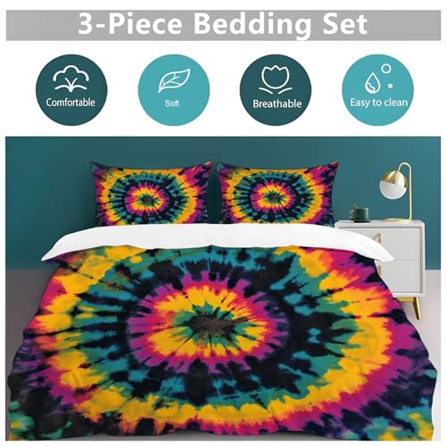 Housse de couette imprimée tie-dye 3D facile à enfiler avec son zip