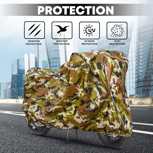 Image of Scooty Body Cover Compatible with Komaki XGT X One | 100% Waterproof | Dust and UV Protection | Triple Stitched| 5-Thread Interlock | Elastic Bottom (Army & Black Piping)