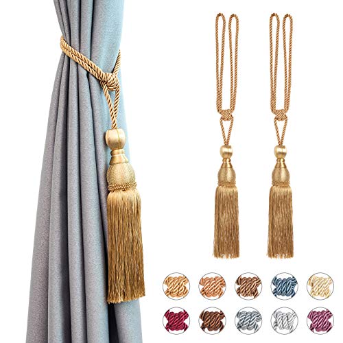 NICEEC 2 Pack Mesh Ball Tassel Curtain Tiebacks European Vintage Style High-Grade Curtain Holdbacks Handmade Braided Rope Decorative Drape Tie Backs for Home and Office Window Drapery (Bronze)
