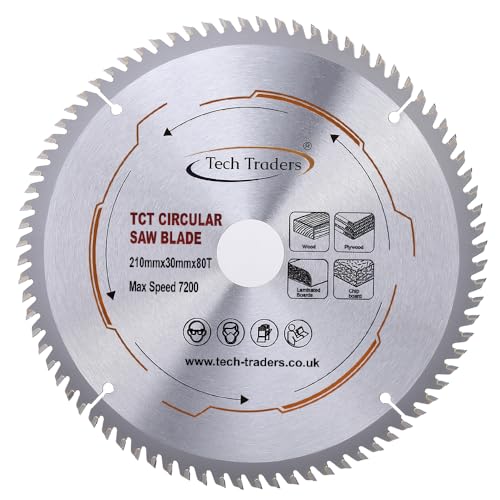 Tech Traders TCT Circular Wood Saw Blade 210mm x 30mm x 80T for Festool Bosch Makita Dewalt fits 216mm Saws