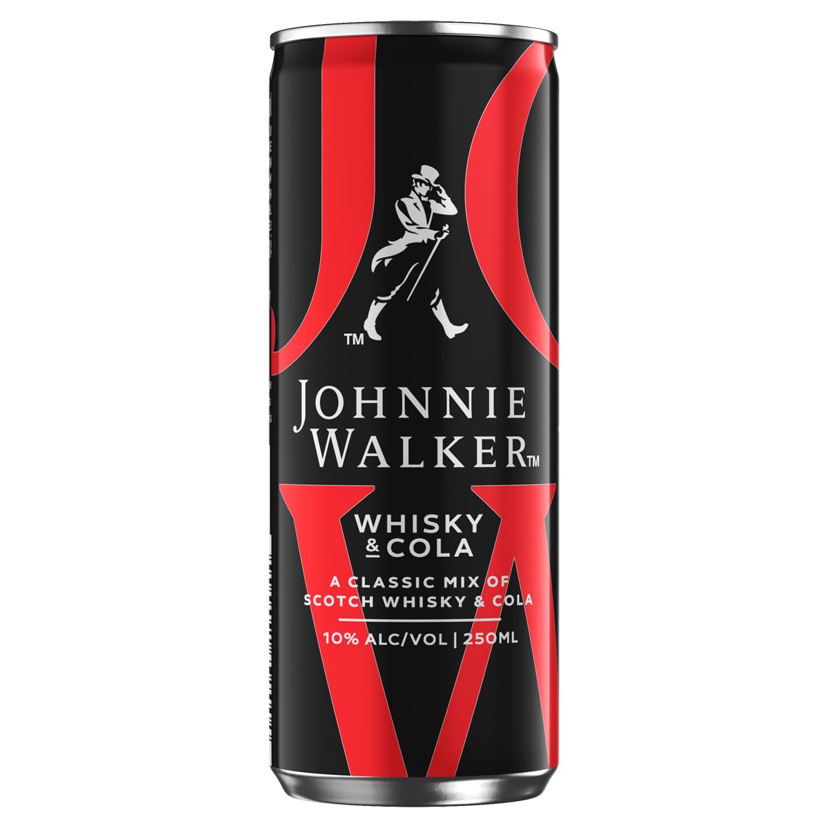 Johnnie Walker Whisky & Cola Mix-Getränk, Blended Scotch Whisky in erfrischendem Mix, Jetzt in der handlichen Dose für unterwegs, 10% vol, 1 x 250ml EINWEG Einzeldose |