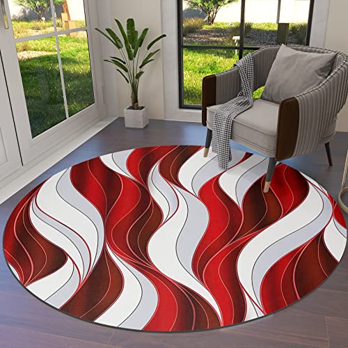 Modern Red Round Area Rug 6Ft,Washable Outdoor Indoor Carpet Runner Rug For Bedroom,Kitchen,Bathroom,Living/Dining/Laundry Room,Abstract Geometry Stripes White Grey Area+Rug Large Bath Door Floor Mat #TOP22