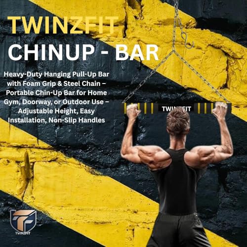 Image of Heavy-Duty Chinup Up Bar with Adjustable Hanging Chain Capacity - Upper Body Strength Trainer for Home Gym - Doorway Fitness Bar for Chin-Ups, Muscle Training, Height Growth and Back Exercises Kids & Adults 1 Year Warranty