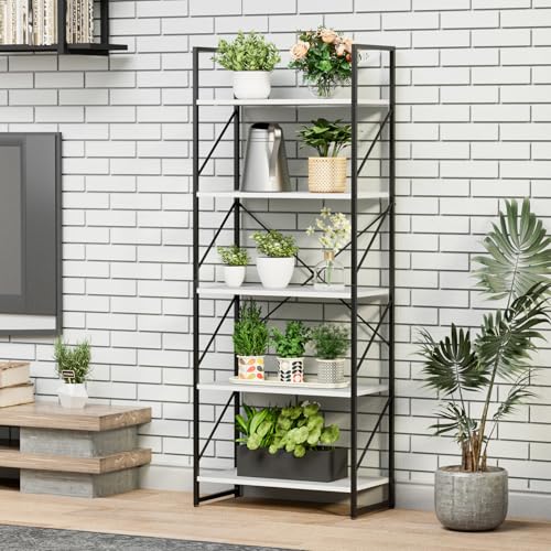DWVO 5 Tier Bookshelf, White Bookase Storage Organizer, Modern Book Shelf Storage Rack Shelves for Bedroom, Living Room, Home Office, White