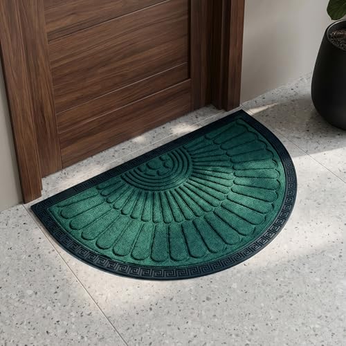 Image of Yellow Weaves Semi Circle Door Mat for Home Entrance, Half Moon Outdoor Rubber Mat - Non-Slip, Anti Skid Half Circle Foot Mat, Dirt Trapper, Heavy-Duty, Waterproof Main Doormat, 45x70 cm | Green