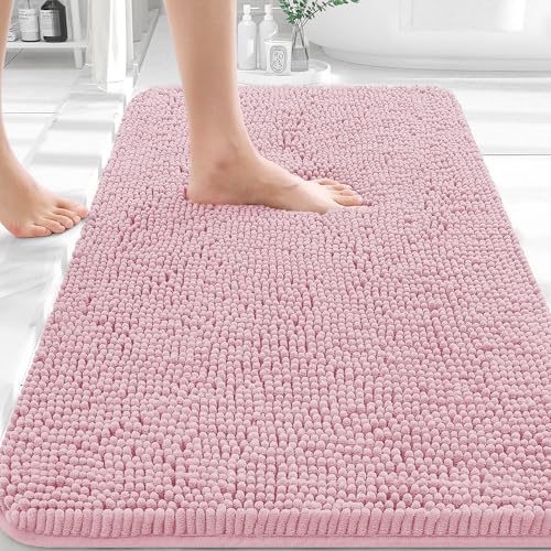 Image of OLANLY Bathroom Rugs 32x20, Extra Soft Absorbent Chenille Bath Rugs, Rubber Backing Quick Dry, Machine Washable Bath Mats for Bathroom Floor, Tub and Shower, Home Decor Accessories, Dusty Rose