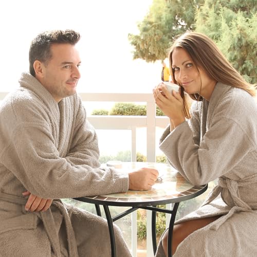 LEBENGOOD Bademantel für Damen, Herren, Unisex, Frottee 100% Baumwolle, Weicher Morgenmantel Dusche, Größen Flauschig, Leicht (Sand, L)