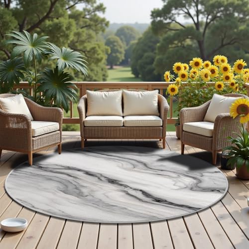 Tapete redondo de mármol lavable 5ft gris y blanco miniatura 5