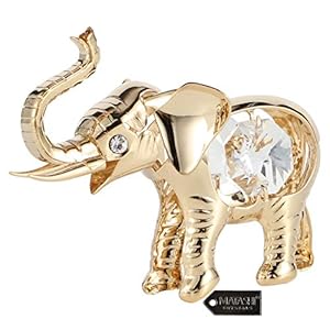 Matashi 24K Gold Plated Crystal Studded Baby Elephant Ornament Home Decorative Animal Figurine Tabletop Showpiece for Living Room Bedroom Gift for Christmas Birthday New Year Anniversary Holiday