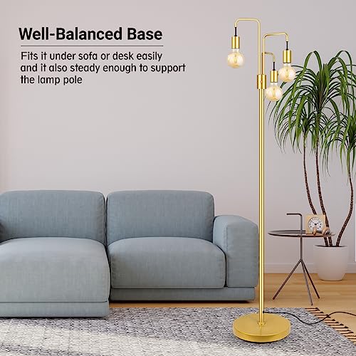 Image of BoostArea Industrial Floor Lamp for Living Room,Gold Modern Standing Lamp Stand Up Lamp with 3 Light, Bulbs Not Included,Simple Design Floor Lamp for Bedroom, Living Room, Office, Kids Room, Reading
