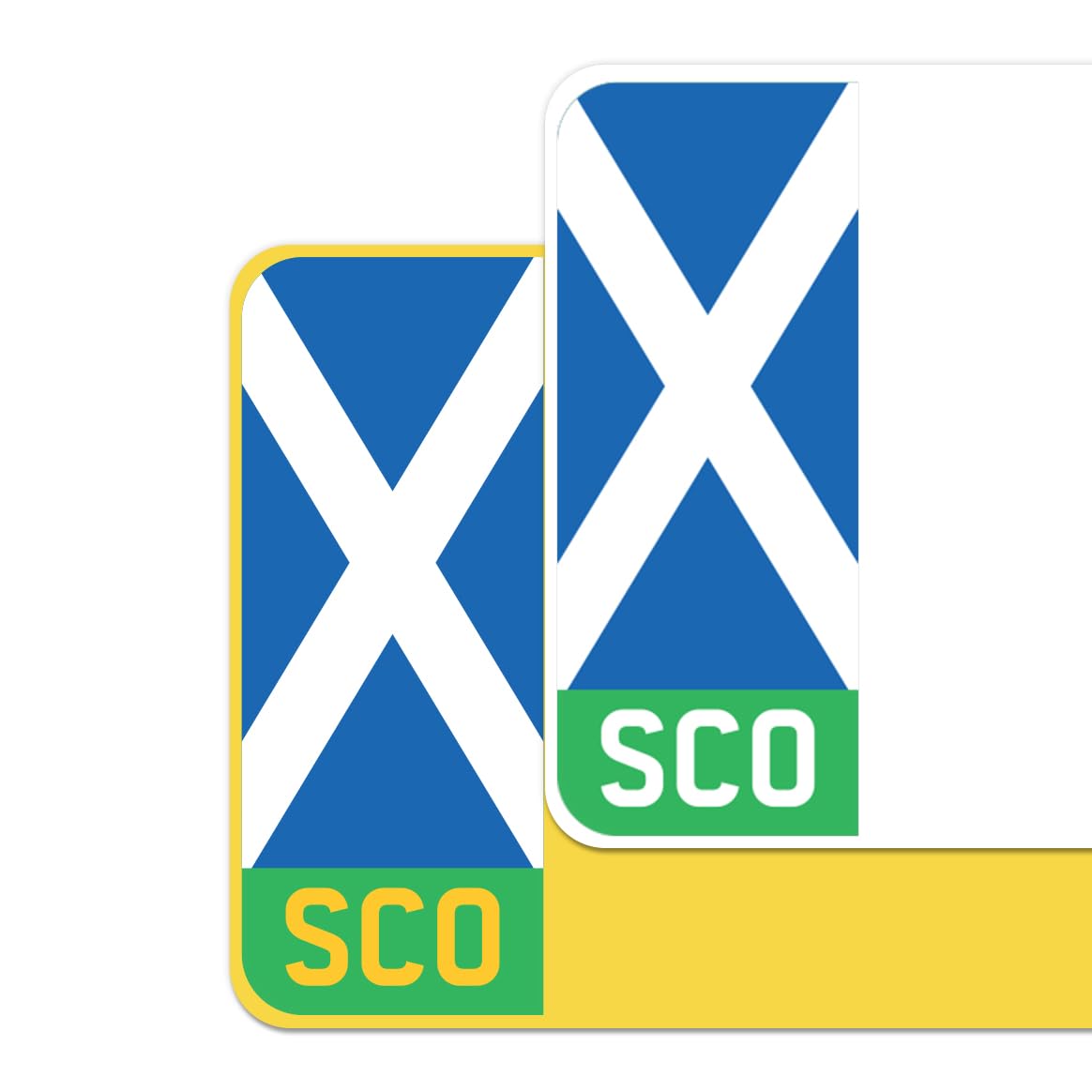 The Saltire Flag Car Number Plate Decorative Vinyl Stickers – Premium Bubble-Free Adhesive Decals – SCO Set of 2 (F&R) – Weatherproof, Easy Application – Made in UK (SCO, Green)