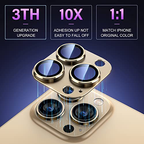 Image of Uyiton for iPhone 14 Pro /iPhone 14 Pro Max Camera Lens Protector, [Drop Protection] 9H Tempered Glass Camera Cover screen Metal Ring Case Friendly Scratch Resistant Easy to Install Gold