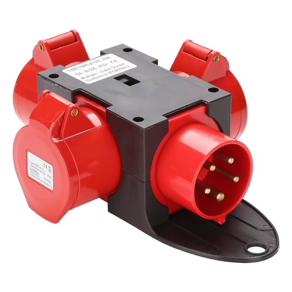 16A CEE spina 5 poli distributore IP44 – 3 prese Schuko + 1 presa CEE 16 A, distributore di corrente resistente agli spruzzi d'acqua per generatore, corrente di costruzione, campeggio e