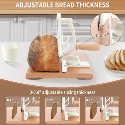 Image of CAWIU Manual Bread Slicer with Hand Crank- Adjustable Thickness Bread Cutter for Even Slices, Perfect for Homemade Sourdough, Sandwich, and More, Cream